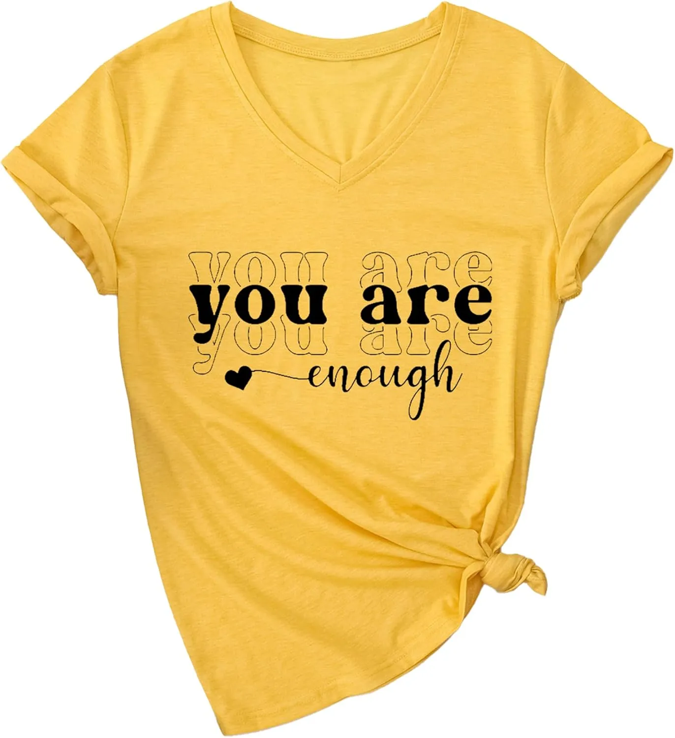 You are Enough Shirts for Women Inspirational T-Shirt V Neck Cute Heart Graphic Tees Casual Summer Tops