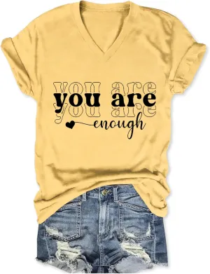 You are Enough Shirts for Women Inspirational T-Shirt V Neck Cute Heart Graphic Tees Casual Summer Tops