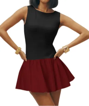 YOXUA Women's Tank Drop-Waist A Line Dress Sleeveless Crewneck Solid Slim Fit Puffy Beach Short Summer Dresses