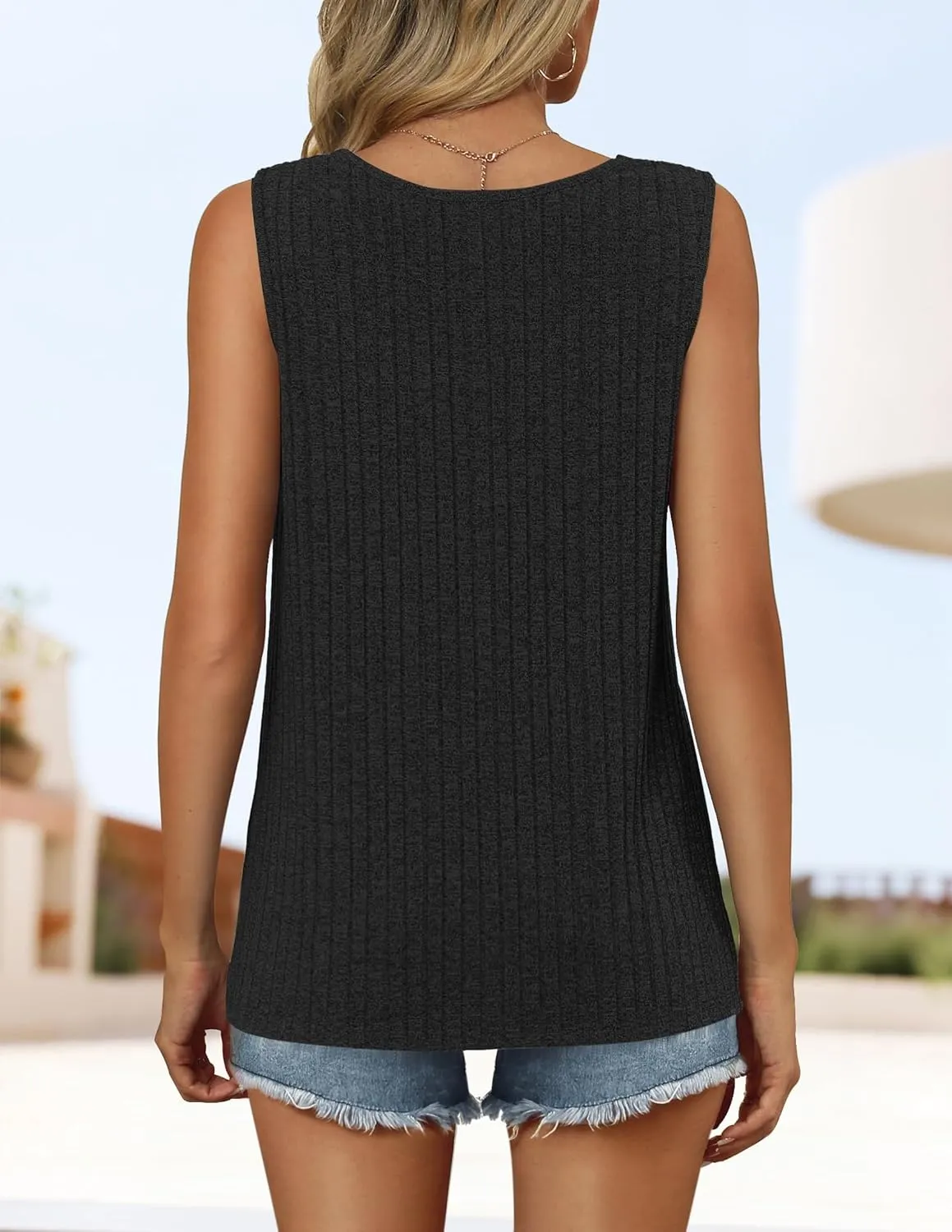 ZESICA Womens Summer Tank Top Sleeveless V Neck Lace Loose Fit Basic Tops Shirts 2025 Fashion Clothes