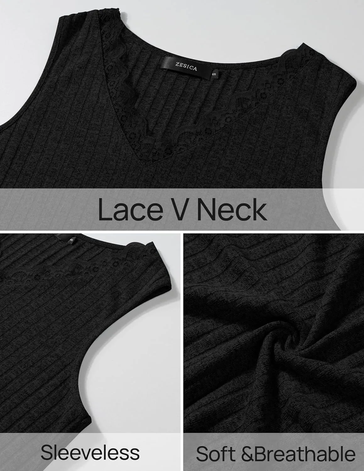 ZESICA Womens Summer Tank Top Sleeveless V Neck Lace Loose Fit Basic Tops Shirts 2025 Fashion Clothes