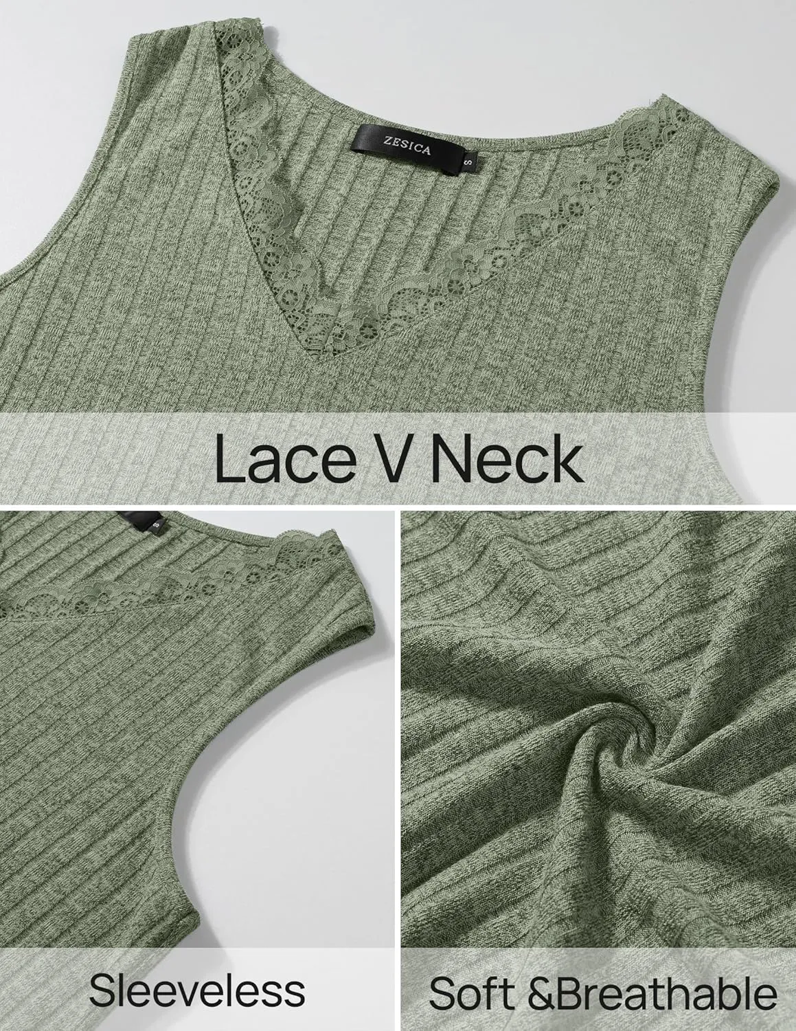 ZESICA Womens Summer Tank Top Sleeveless V Neck Lace Loose Fit Basic Tops Shirts 2025 Fashion Clothes